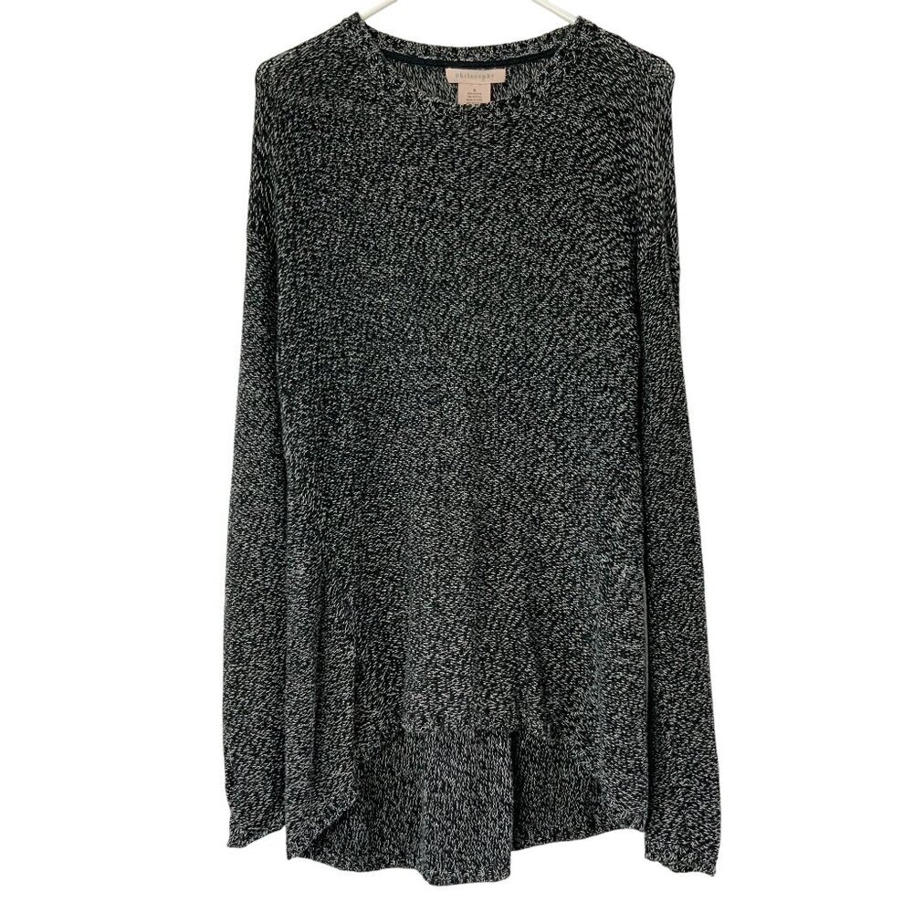 Philosophy Black Gray Heather Tunic Sweater S Pullover Crewneck Long Sleeve Knit